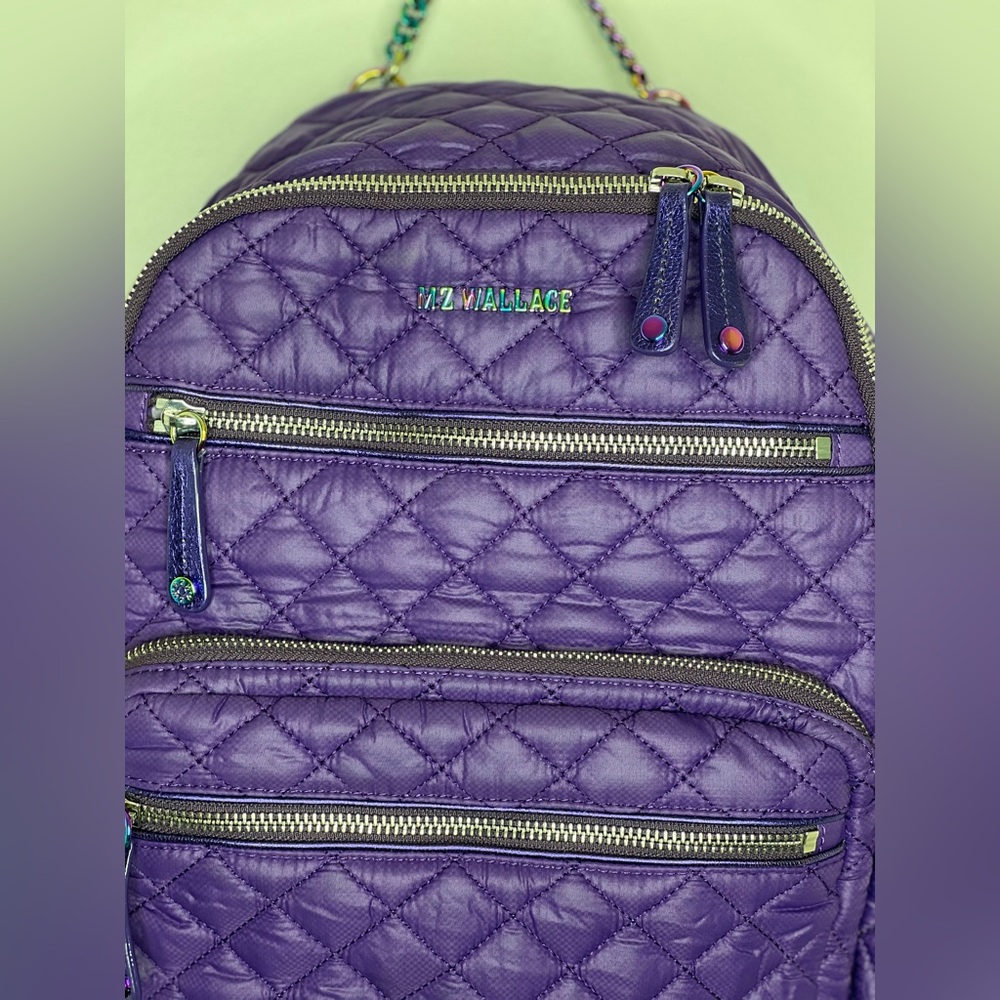MZ Wallace Purple Amethyst Iridescent Quilted Small Crosby Backpack - Picture 2 of 8